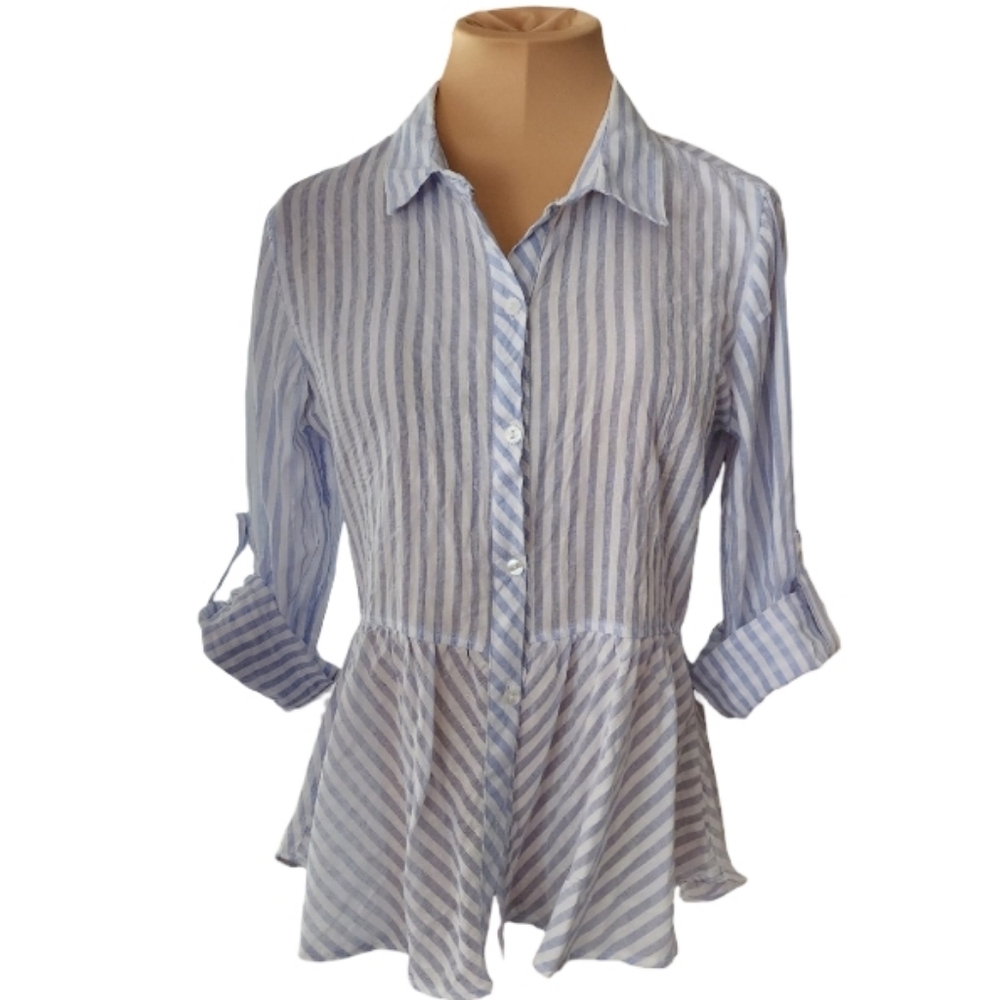 Love Notes Striped Hi-lo Button-up Flare Bottom Shirt Women's Large